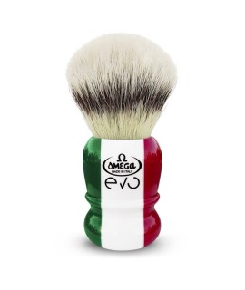 Brocha de afeitar OMEGA fibra sintética serie EVO 2.0 mango bandera Italia