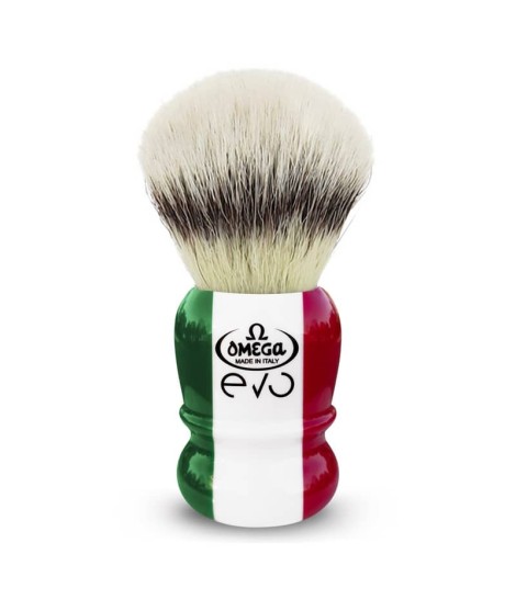 Brocha de afeitar OMEGA fibra sintética serie EVO Bandera Italiana tricolor