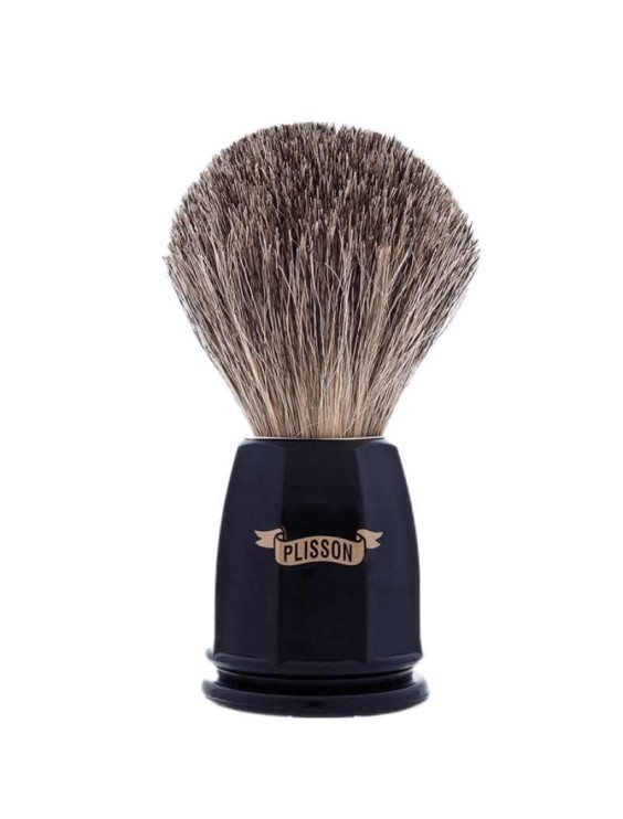 PLISSON 1808 Russian grey badger hair octagonal acetate black handle shaving brush
