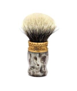 SAPONIFICIO VARESINO 2.0 two bands white badger horn resin handle golden pewter