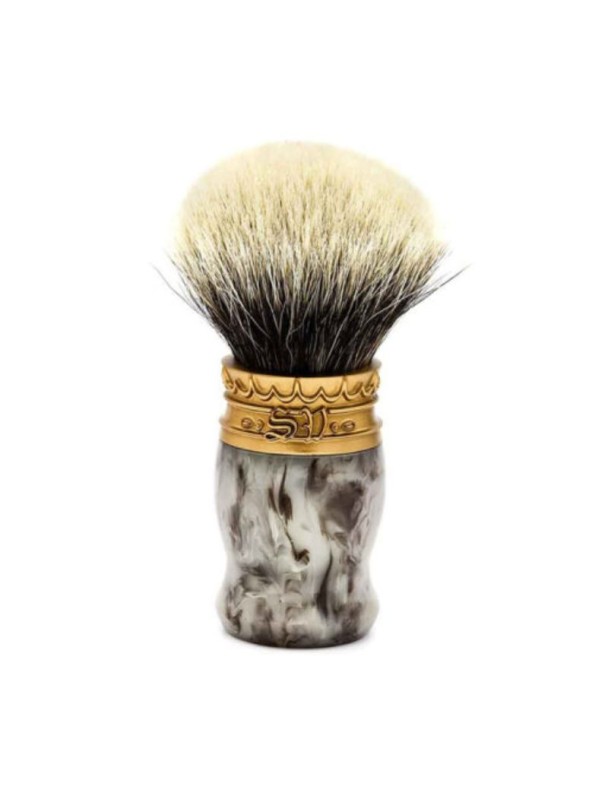 SAPONIFICIO VARESINO 2.0 two bands white badger horn resin handle golden pewter