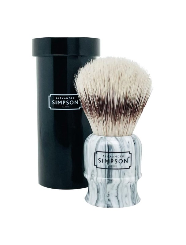 SIMPSON Highbury Faux Grey Italian Marble S travel shaving brush with tube 2234SS1T