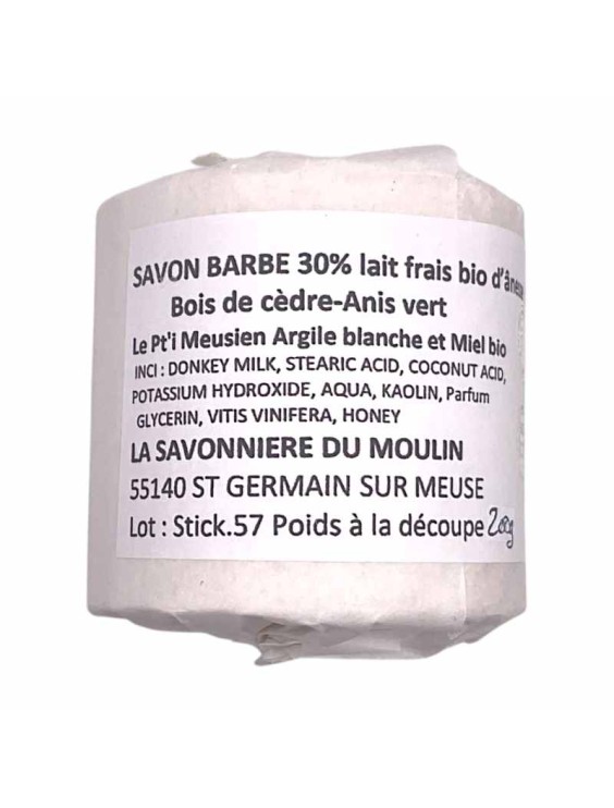 LA SAVONNIERE DU MOULIN Cedres et Anis refill for ceramic bowl shaving soap 30% Organic Donkey Milk 200g