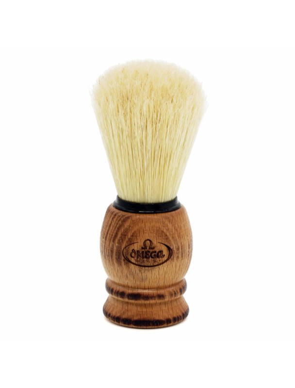 OMEGA with classic bleached hog bristle beech wood burnt effect handle shaving brush 11950/BR